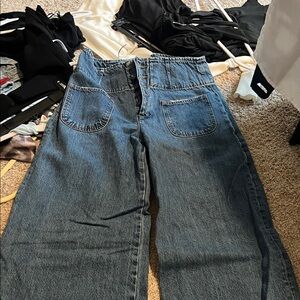 Vintage Inspired Free People Jeans with Belt Buckle on Back